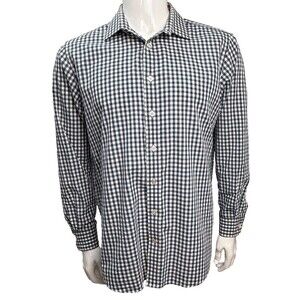 Trumaker Blue Checked Dress Shirt 16 Preppy Bespoke Button Up Long Sleeve Office